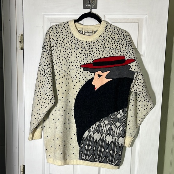 Ivory and Black Crewneck Sweater by Tony Lambert - Picture 1 of 4